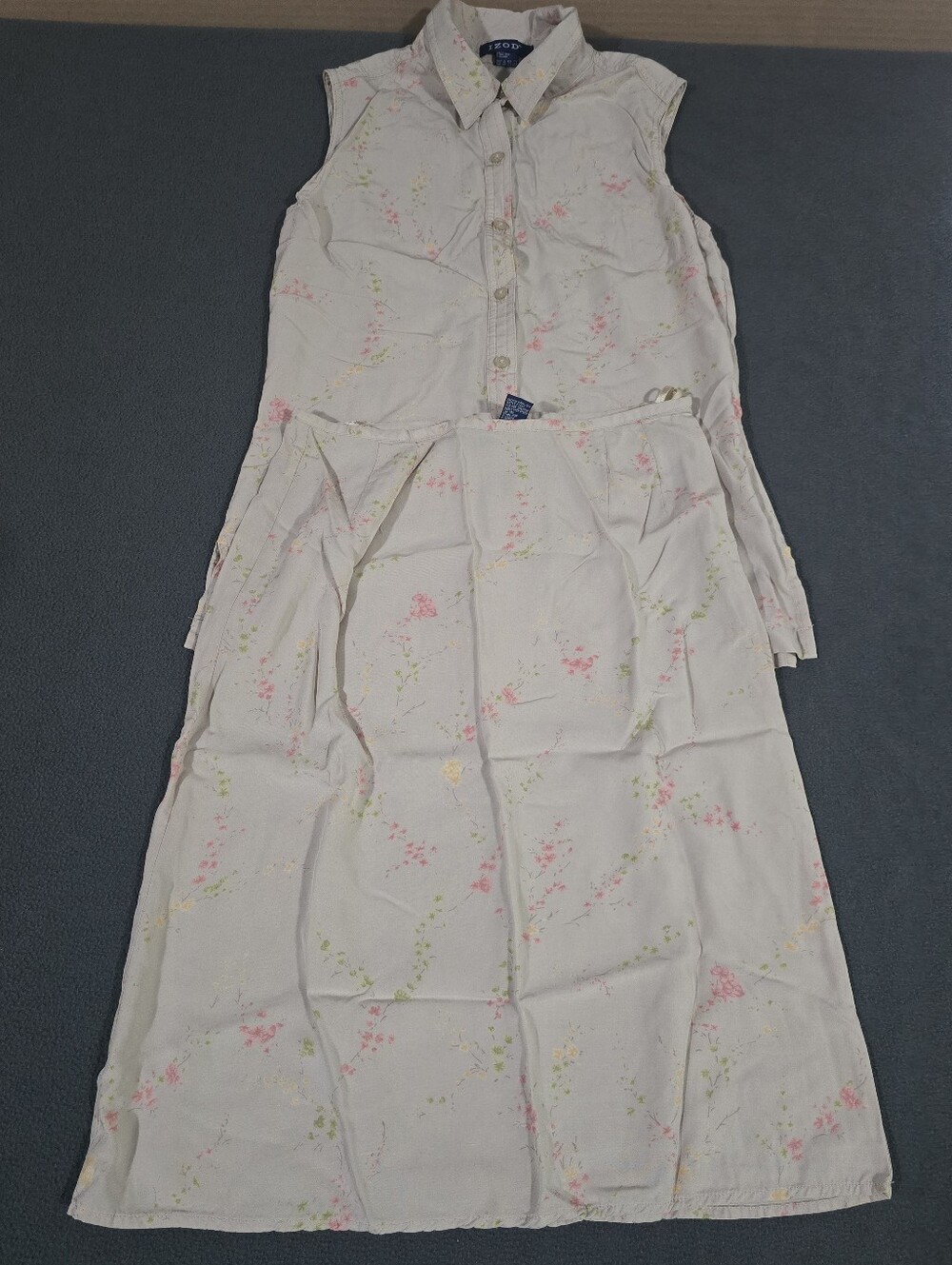 Izod Sleeveless Collared Career Top 8 And Skirt 6 Set Floral Beige Rayon Women